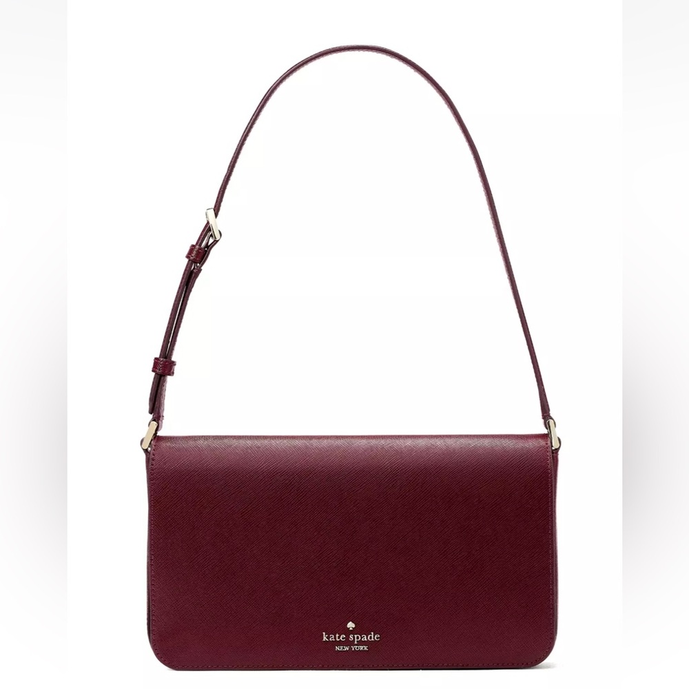 New Kate Spade Staci Flap Shoulder Bag Saffiano Leather Grenache